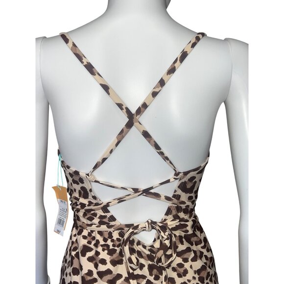 Kona Sol Womens Swimsuit One-Piece Leopard Print Crisscross Straps Brown M(8-10) - Picture 5 of 10